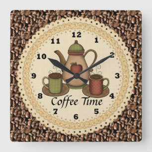 Coffee Time Clock Vierkante Klok