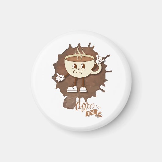 **Coffee Time – Cute Smiling Cup Steam Magneet (Voorkant)