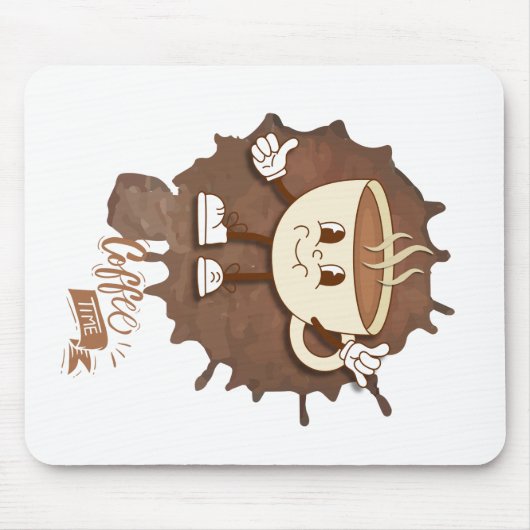 **Coffee Time – Cute Smiling Cup Steam Muismat (Voorkant)