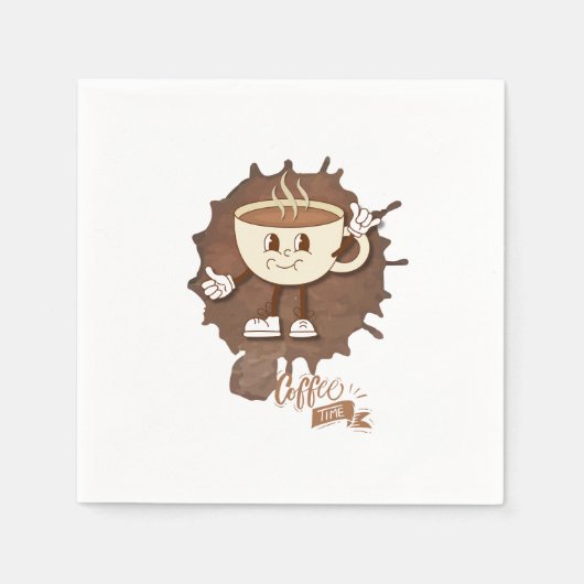 Coffee Time – Cute Smiling Cup with Heart Steam & Servet (Voorkant)