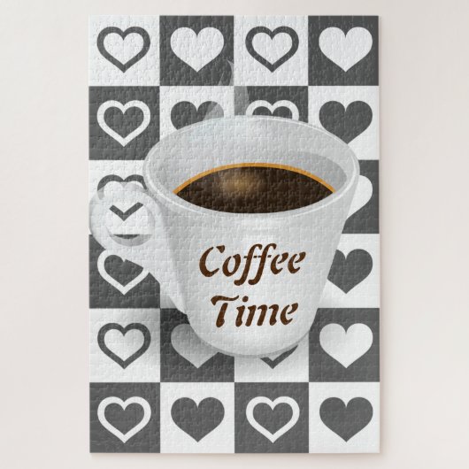 Coffee Time Jigsaw Puzzle avec les coeurs (Vertical)