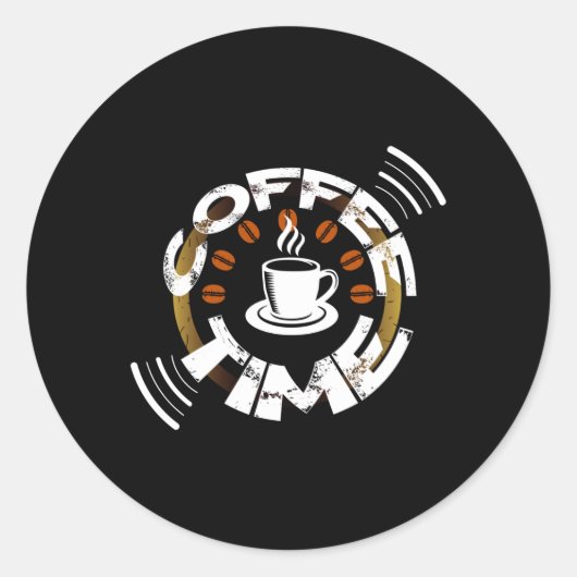 Coffee Time Ronde Sticker (Voorkant)