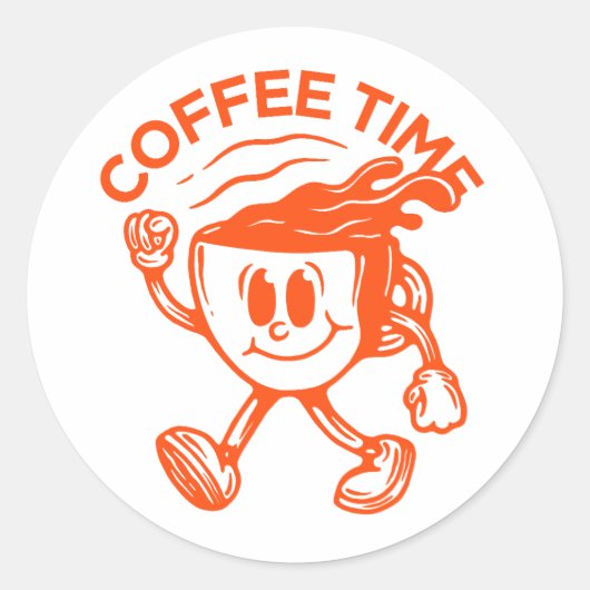 Coffee Time Ronde Sticker (Voorkant)