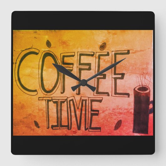 Coffee Time Wall Clock Vierkante Klok (Voorkant)