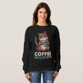 Coffee To Survive Nine Lives Angry Cat Pun Coffee Trui (Voorkant volledig)