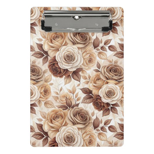 Coffee Tones Floral Roos Pattern Mini Klembord (Voorkant)