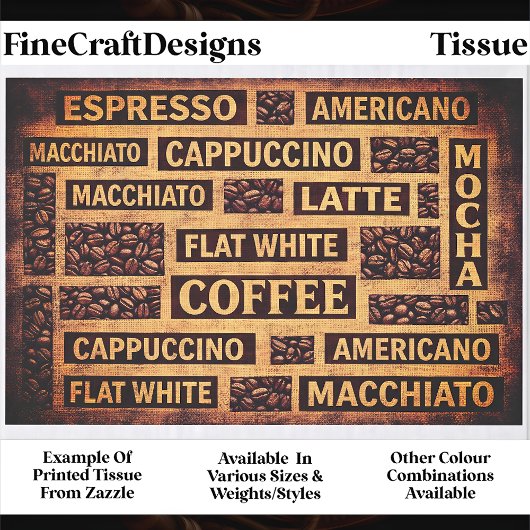 Coffee Typography Rustic Burlap Word FC6 Decoupage Tissuepapier