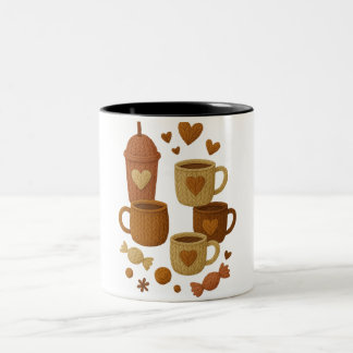 Coffee Valentine Day Love Knitted Hearts Hugs Tweekleurige Koffiemok