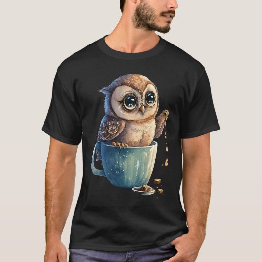 Coffee with cute owl owl coffee mug t-shirt (Voorkant)