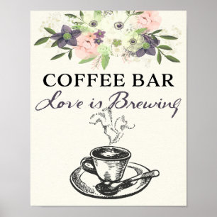Coffeebar bord Bruiloft/Wedding Waterverf Bloemen Poster