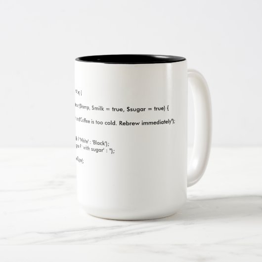 CoffeeMug PHP Class Tweekleurige Koffiemok (Voorkant rechts)