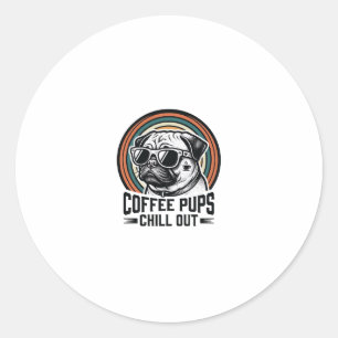 Coffeeshond Shirt Retro Chill Pug Grafisch_1 Ronde Sticker