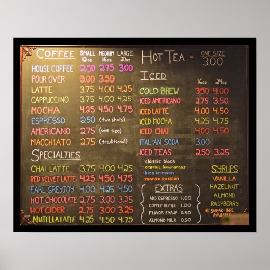 Coffeeshop Menubord - Poster van 50x40 cm (Voorkant)