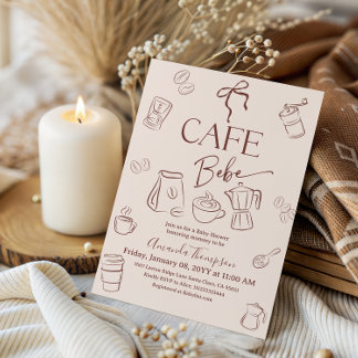 Coffeethema Beige Strikje Cafe Bebe Baby Shower Kaart
