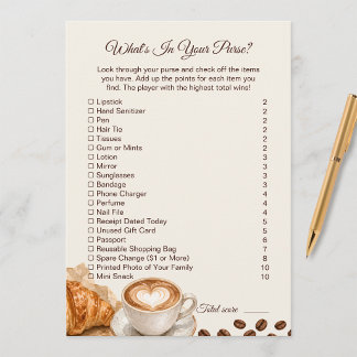 Coffeethema Wat Zit Er In Je Tas Bruiloftsspel Notitiekaartje