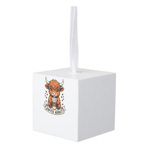 Coffeverslaafde Schattige Hoogland Koe Oude Gravur Kubus Ornament