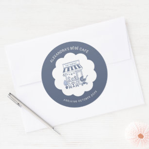 Coffie Brunch Thema Bebe Cafe Blauw 2 Baby Shower Ronde Sticker