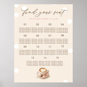 Coffie geïnspireerde babyshower zitplaatskaart poster