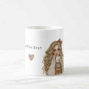 Coffiebonen Hart Crème Blond Vrouw Koffiemok