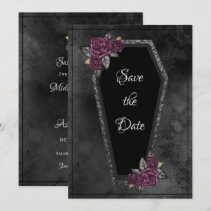 Coffin Black Grey Rozen Sparkle Halloween Save The Date