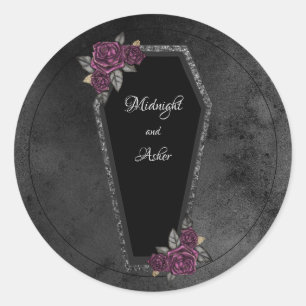 Coffin Black Grey Rozen Sparkle Halloween Wedding Ronde Sticker