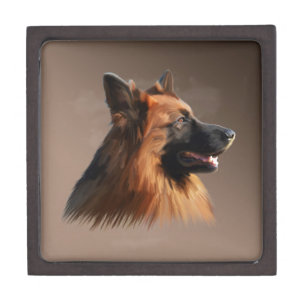 Coffret A Bijoux Berger allemand Aquarelle de chien Portrait d'art