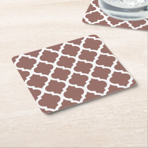 Cognac Leather Brown Marokkaanse Tegel Trellis Vierkante Kartonnen Onderzetter