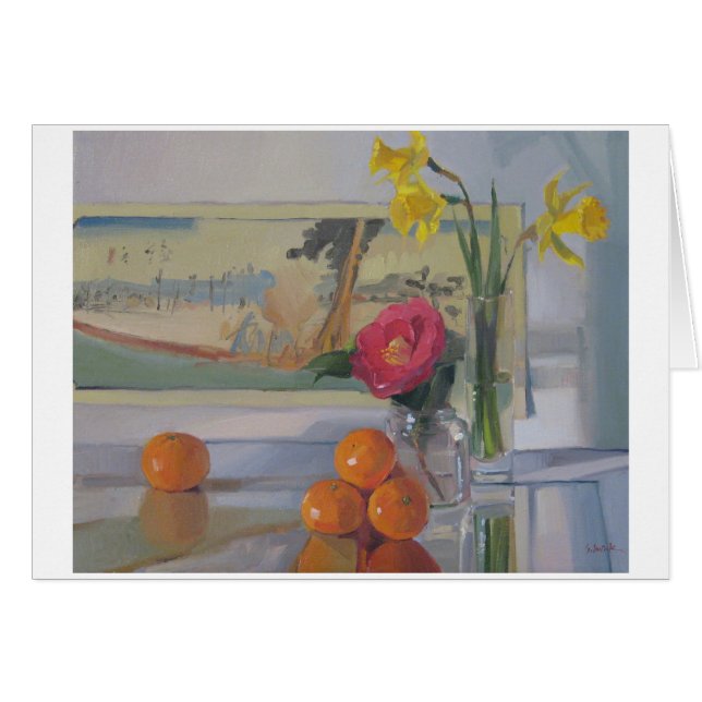 Cognassier du Japon de camélia - carte d'art, (Devant horizontal)