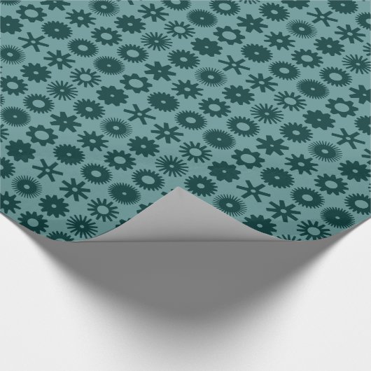 Cogs - Donkere Moss Green op Ocean Green Cadeaupapier (Hoek)