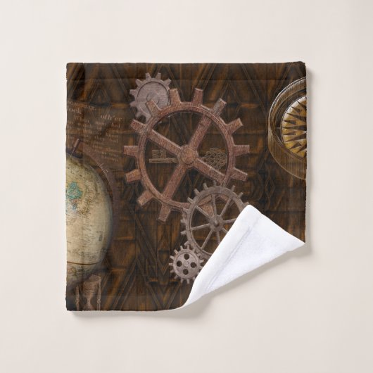Cogs, Engrenages, Carte et Compass (Gant de toilette)