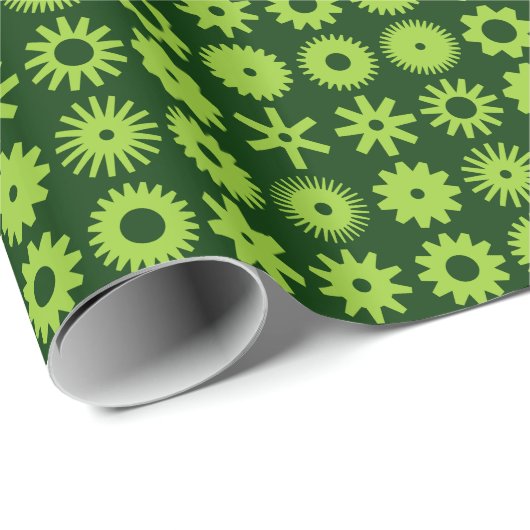 Cogs - Martian Green over Dark Forest Green Cadeaupapier (Rol Hoek)