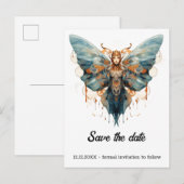 Cogwing Monarch Vlinder Steampunk Bruiloft Aankondigingskaart (Voorkant / Achterkant)