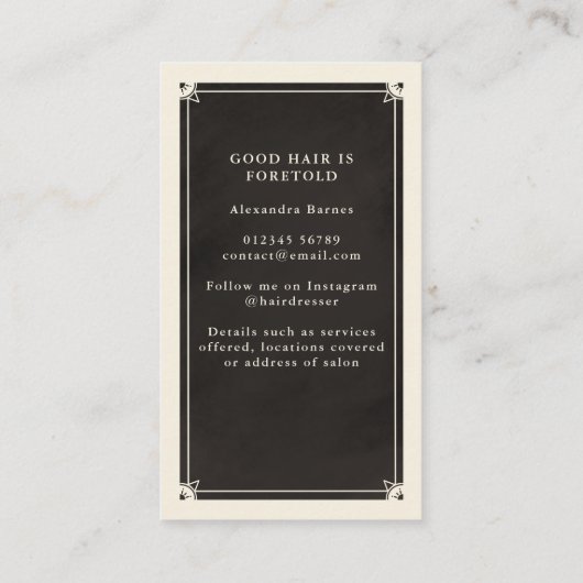 Coiffeur céleste Tarot Carte de visite noir (Dos)