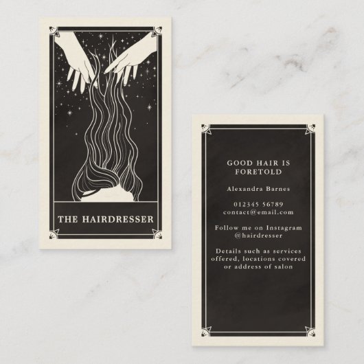 Coiffeur céleste Tarot Carte de visite noir (Devant / Derrière)