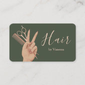 Coiffeur Chic Carte de Visite Vert Sauge Or Rose (Devant)