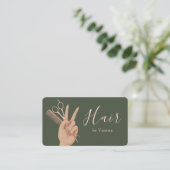 Coiffeur Chic Carte de Visite Vert Sauge Or Rose (Debout devant)