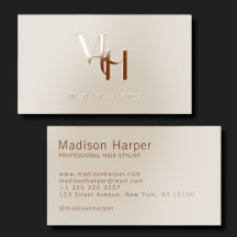 Coiffeur monogramme moderne initiales beige marron