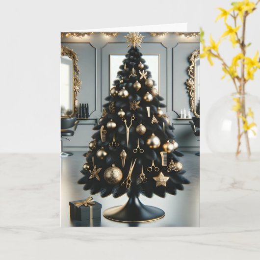 Coiffeuse noir et or carte de vacances (Fleur jaune)