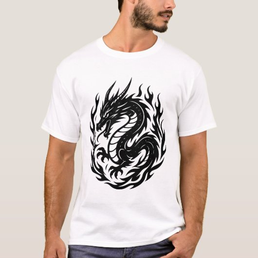 Coiled Fire Dragon Tattoo Style T-shirt (Voorkant)