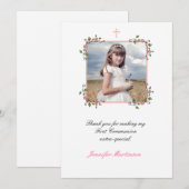 Coins floraux roses, Merci photo de la communion (Devant / Derrière)