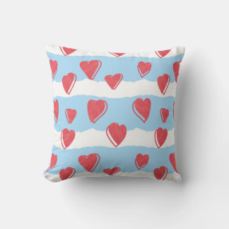 Cojín con corazones y rayas azules y blancas kussen