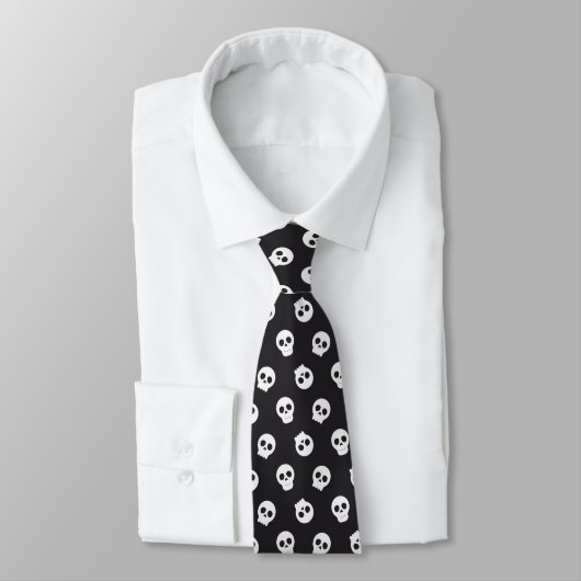 Col blanc crâne Halloween cravate motif design (Attaché)