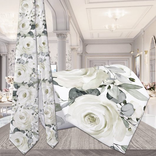 Col blanc floral de verdure Mariage cravate