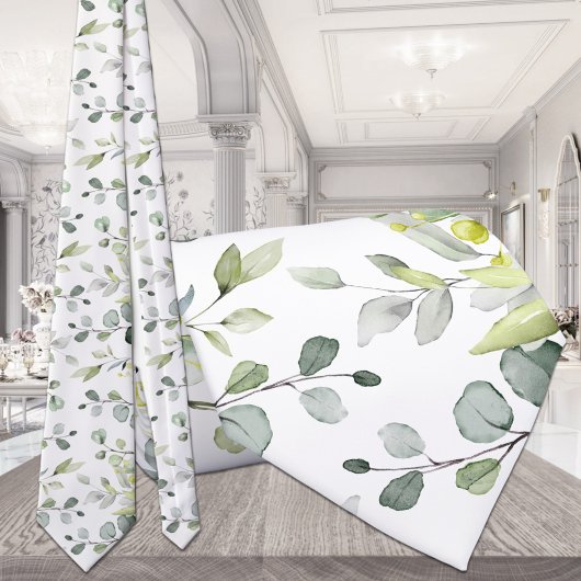 Col blanc pur Eucalyptus Verdure Mariage Cravate