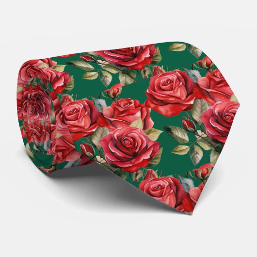 Col classique cravate à nœud papillon rouge roses (Roulé)