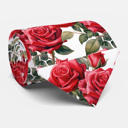 Col classique cravate à nœud papillon rouge roses (Roulé)