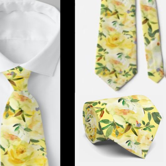 Col cravate à motif de roses jaunes fleurs florale