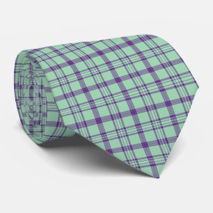 Col cravate à motif écossais vert citron et violet