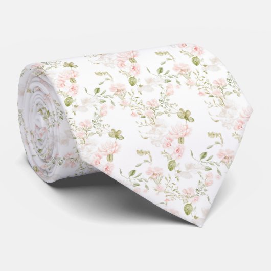 Col cravate à motif fleurs roses délicates (Roulé)