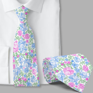 Col cravate à motif floral rose et bleu élégant